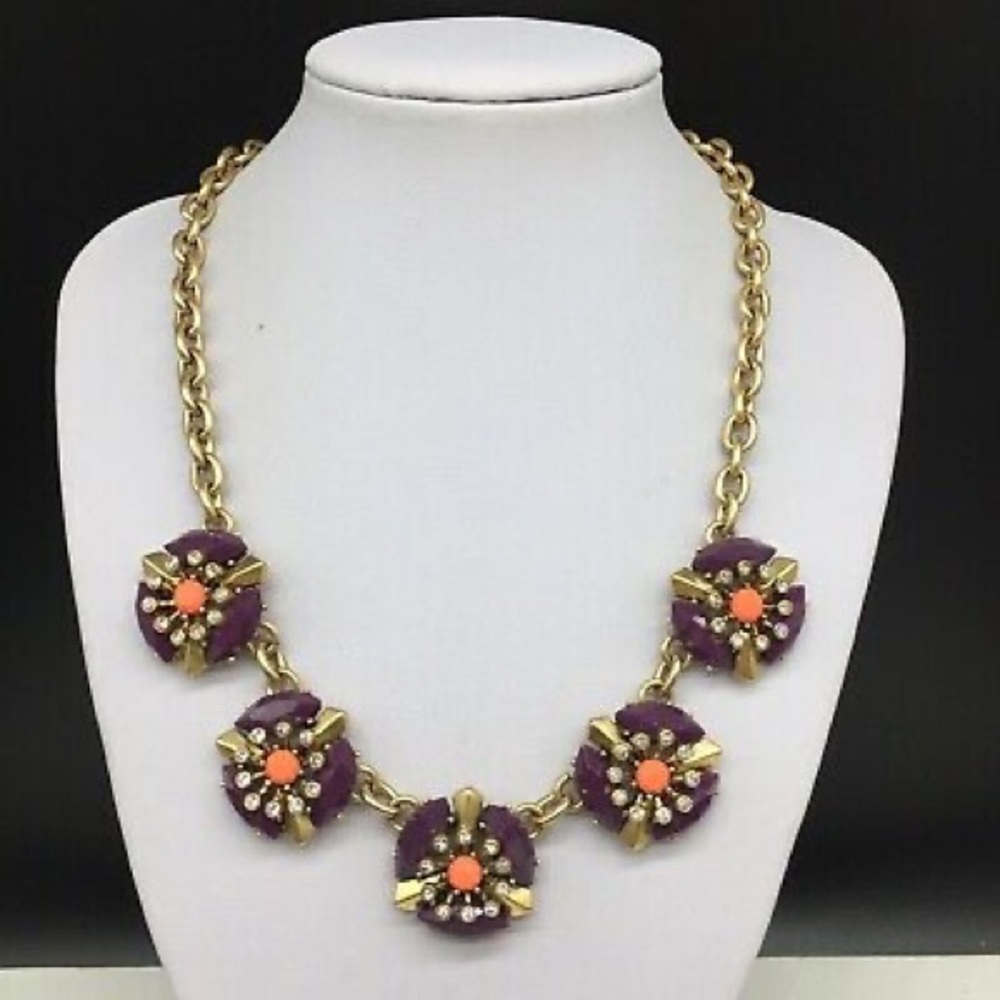 J. Crew Flower Purple Coral Statement Necklace